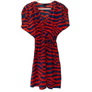 H&M DRESS RED BLUE STRIPES V-NECK FLOWY FEMININE SIZE 6